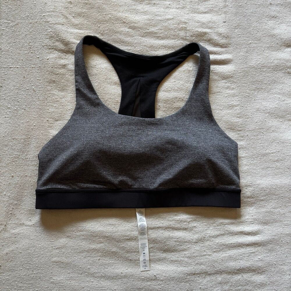 lululemon Energy Heathered Gray Racerback Sports Bra with Mesh Pan Size 10